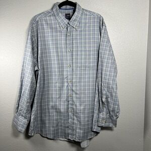 T Harris London Blue Multicolor Men XL Long Sleeve Cotton Checkered Shirt‎